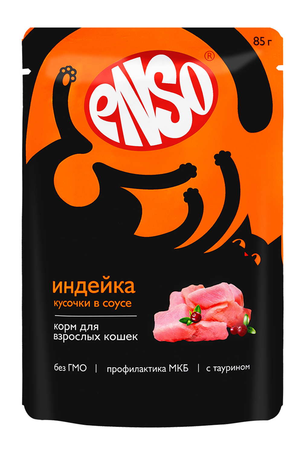 Корм влажный полнорационный ENSO для взрослых кошек с индейкой пауч 85г - фото 1