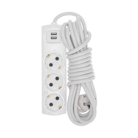 Удлинитель REXANT Premium 5 метров 3 гнезда с/з 2 USB белый