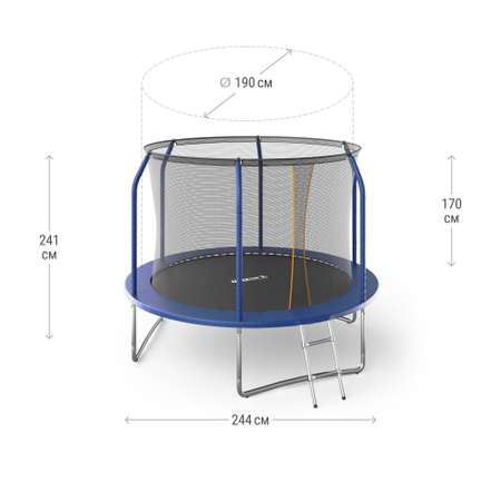 Батут каркасный supreme basic UNIX line 8 ft Blue общий диаметр 244 см до 140 кг прыжковой зоны 190 см