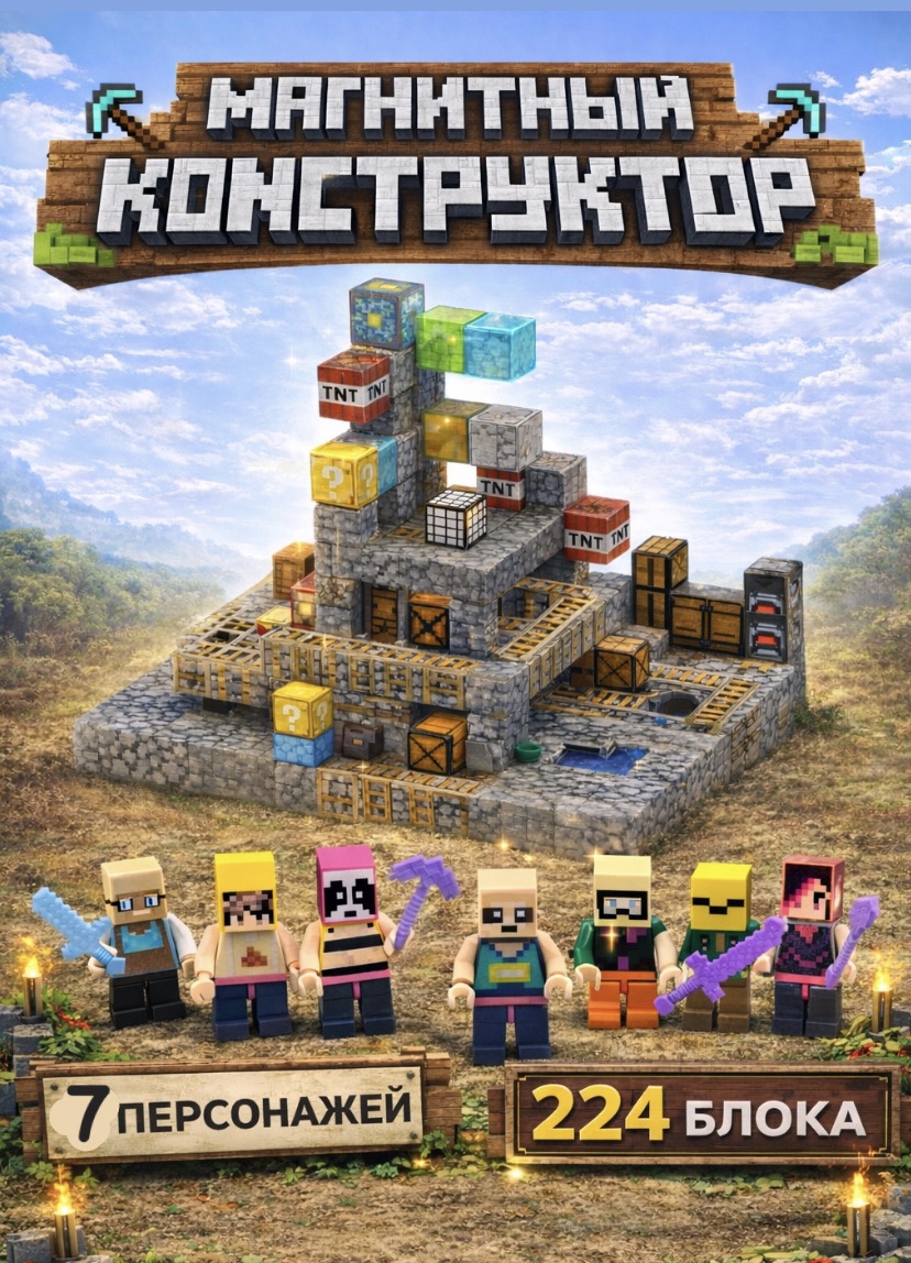 Конструктор BalaToys Майнкрафт магнитный 224 дет. - фото 1