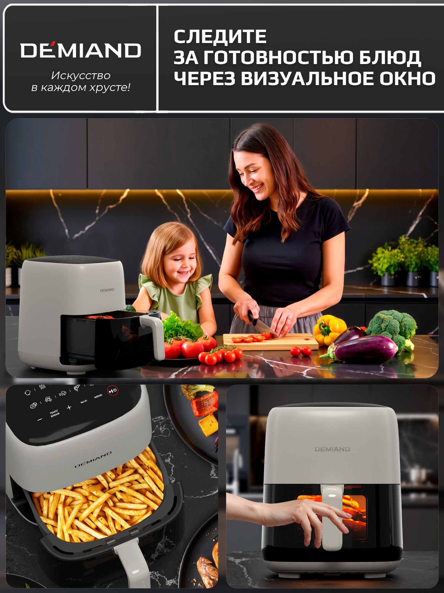 Аэрогриль DEMIAND tarvin с wi-fi керамическое покрытие чаши - фото 17