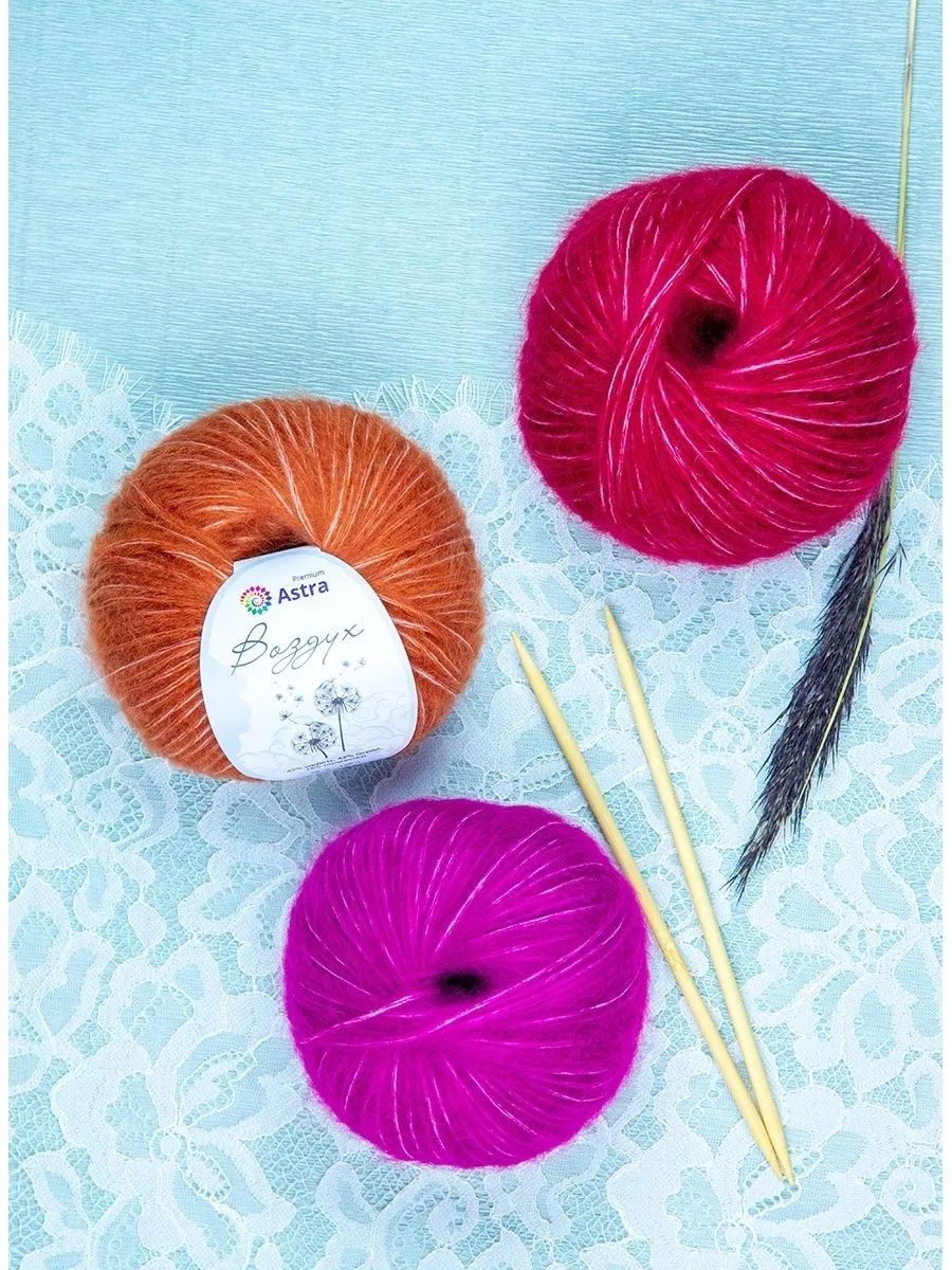 Пряжа Astra Premium Воздух Air очень легкая пушистая с длинным ворсом 50 г 140 м 07 фуксия 3 мотка - фото 13
