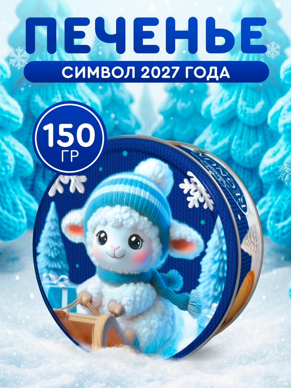 Печенье сдобное в сахарной обсыпке Сладкая сказка REGNUM Символ года Овечка 150г - фото 1