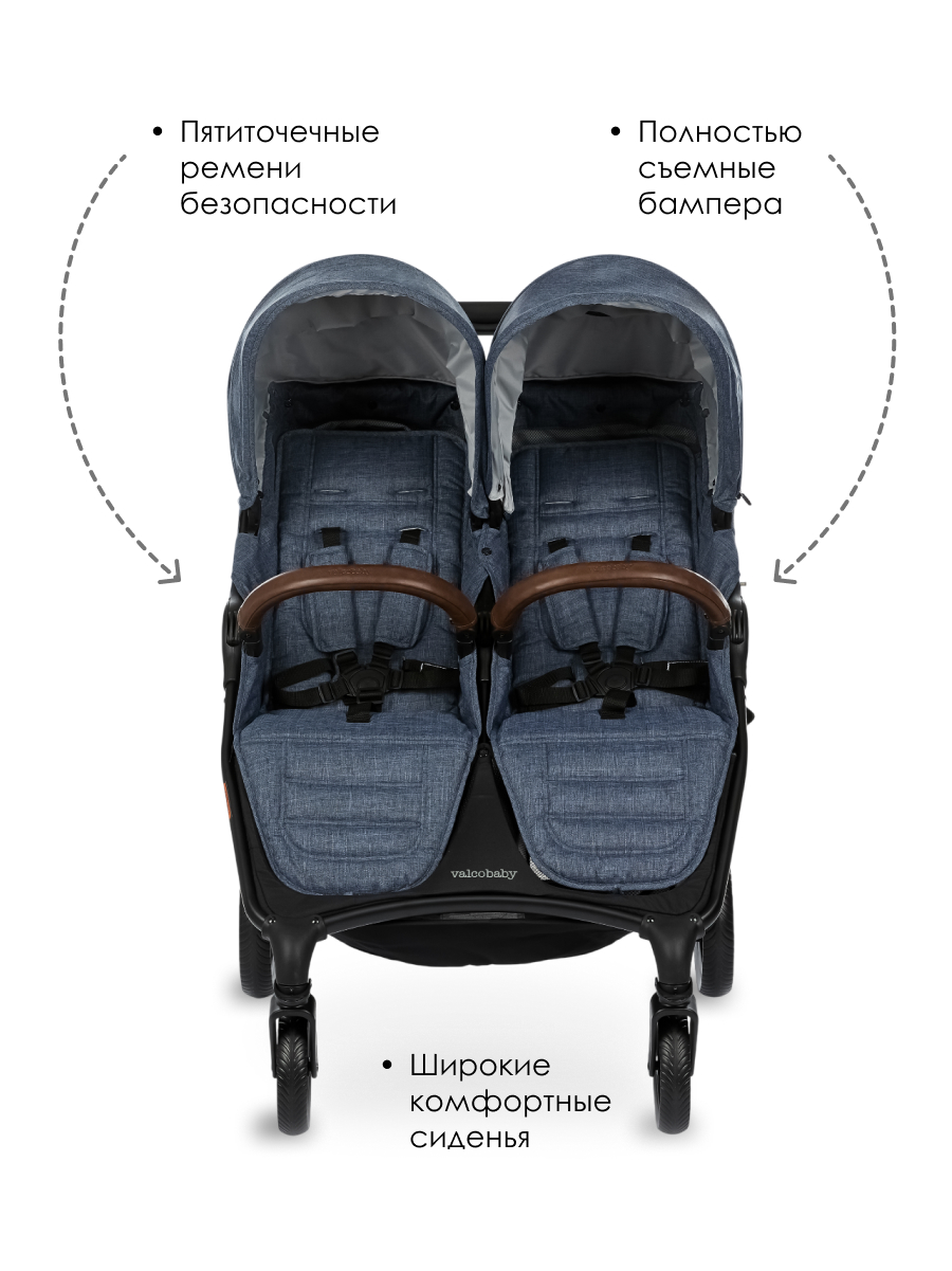 Коляска прогулочная для двойни Valco baby Snap Duo Trend Denim синий - фото 3