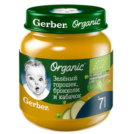 Пюре Gerber зеленый горошек-брокколи и кабачок 125г с 7месяцев