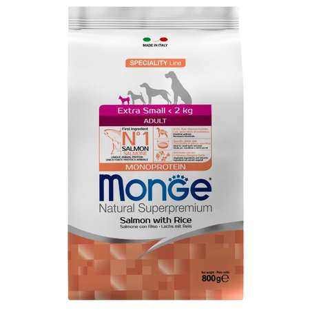 Корм для собак MONGE Monoprotein Extra Small миниатюрных пород лосось с рисом 800г