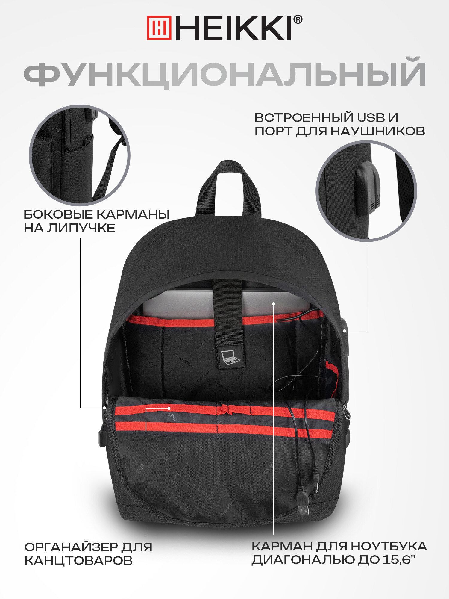 Рюкзак Heikki школьный городской для подростков для ноутбука - фото 5