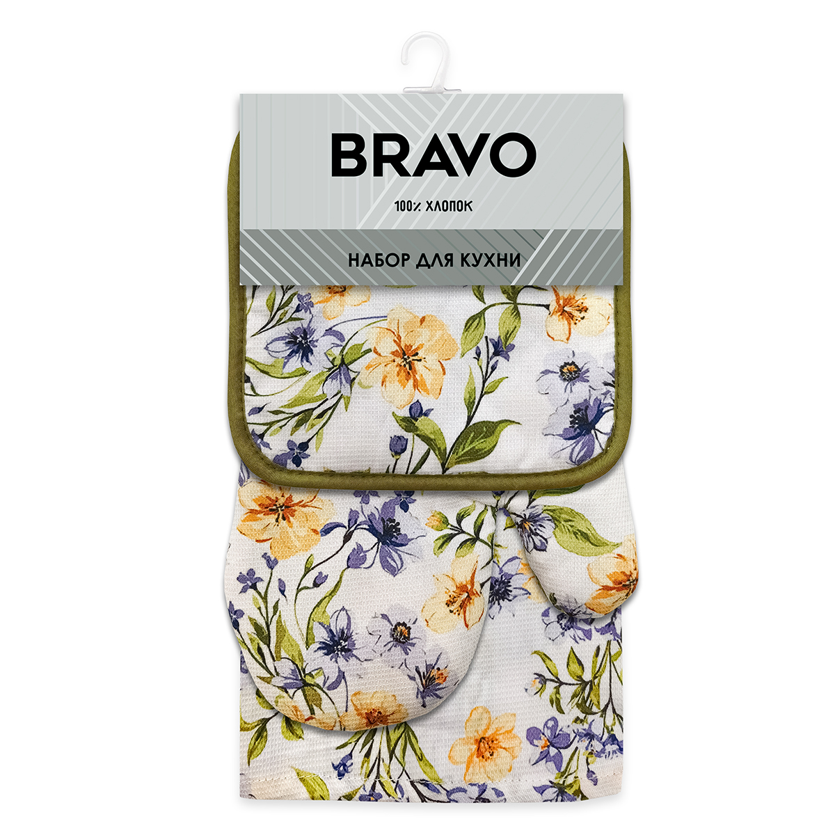 Набор кухонный BRAVO 3 предмета прихватка+рукавица+полотенце Цветы - фото 1