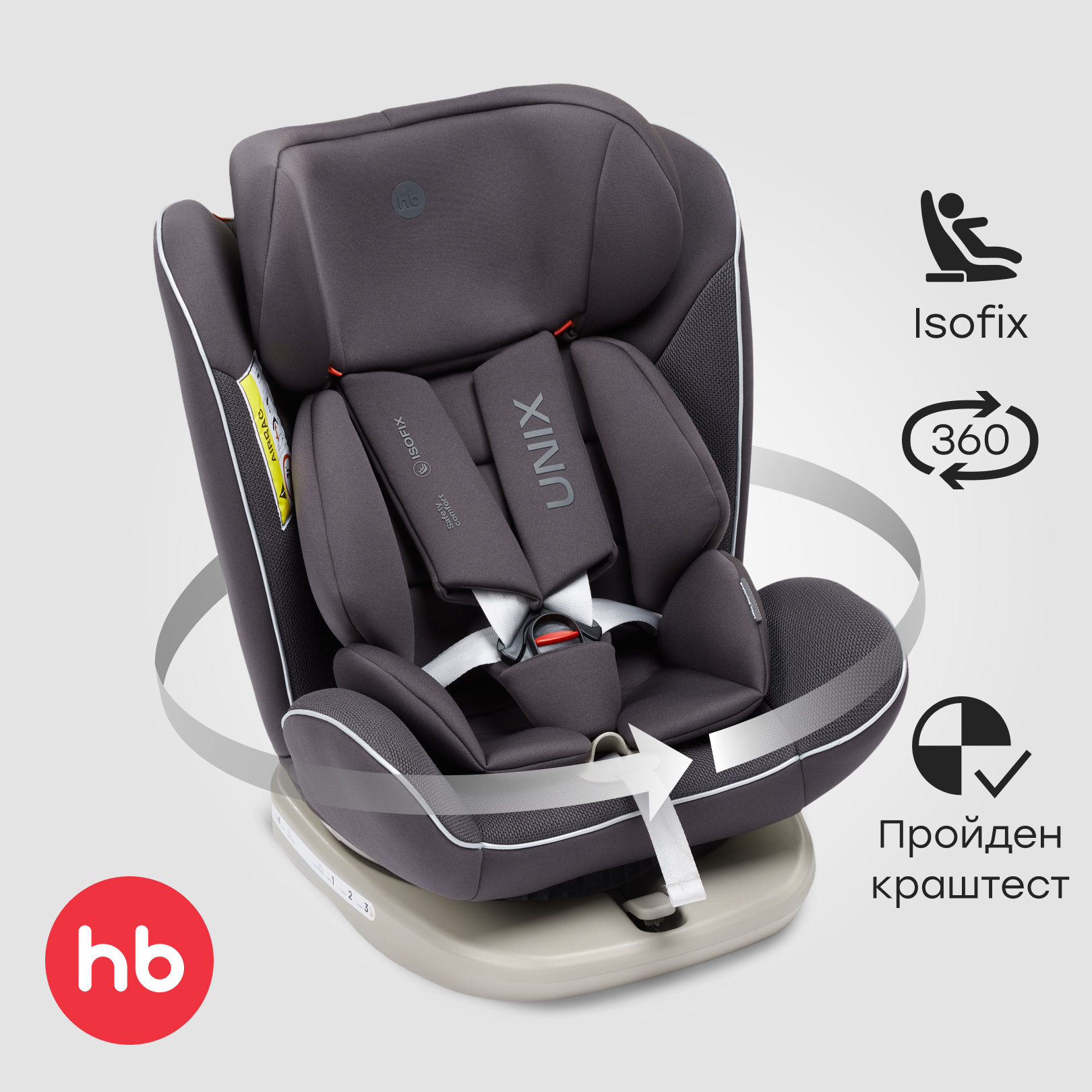 Автокресло Happy Baby Unix Isofix 0+/1/2/3 (0-36 кг) серый - фото 1