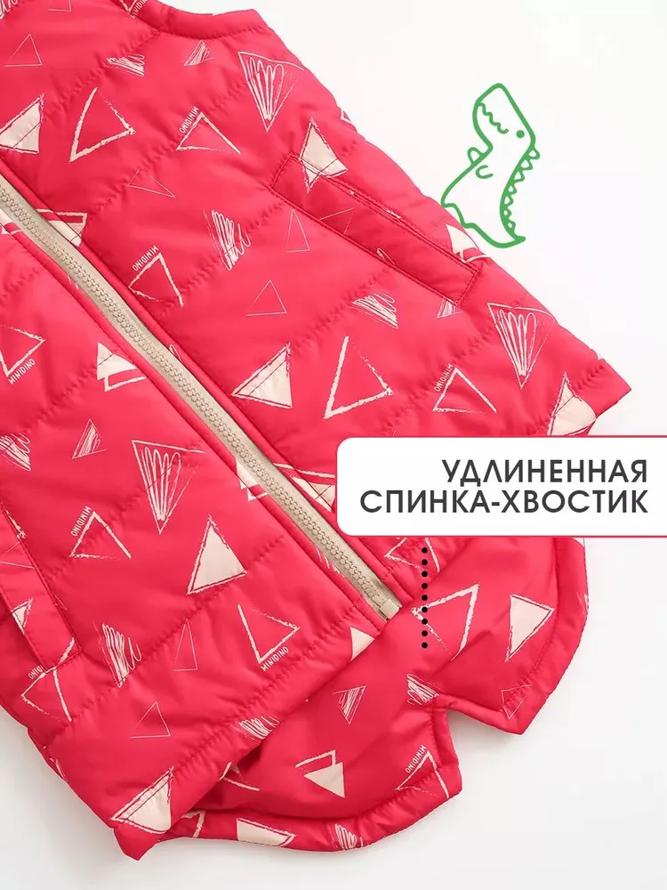 Жилет MINIDINO М010/1/ДЖилет утепленный детский Дино принт треугольник пион - фото 7