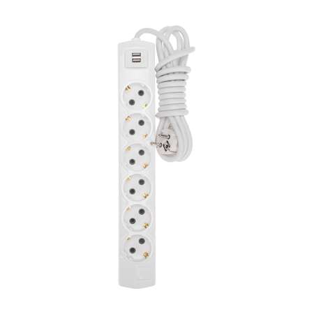 Удлинитель REXANT Premium 3 метра 6 гнезд с/з 2 USB белый