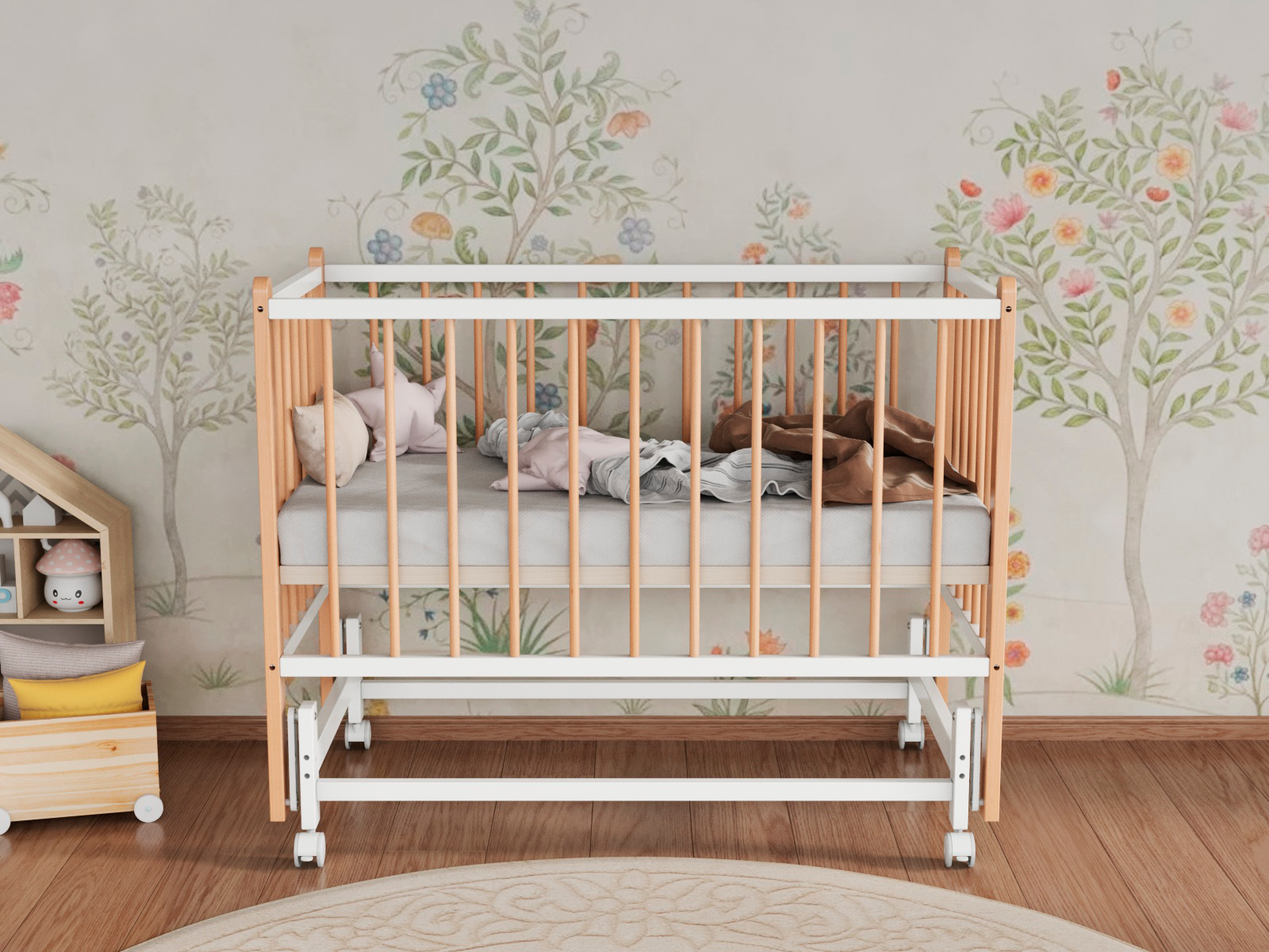 Детская кроватка Incanto Classic, поперечный маятник (белый, бук) - фото 1