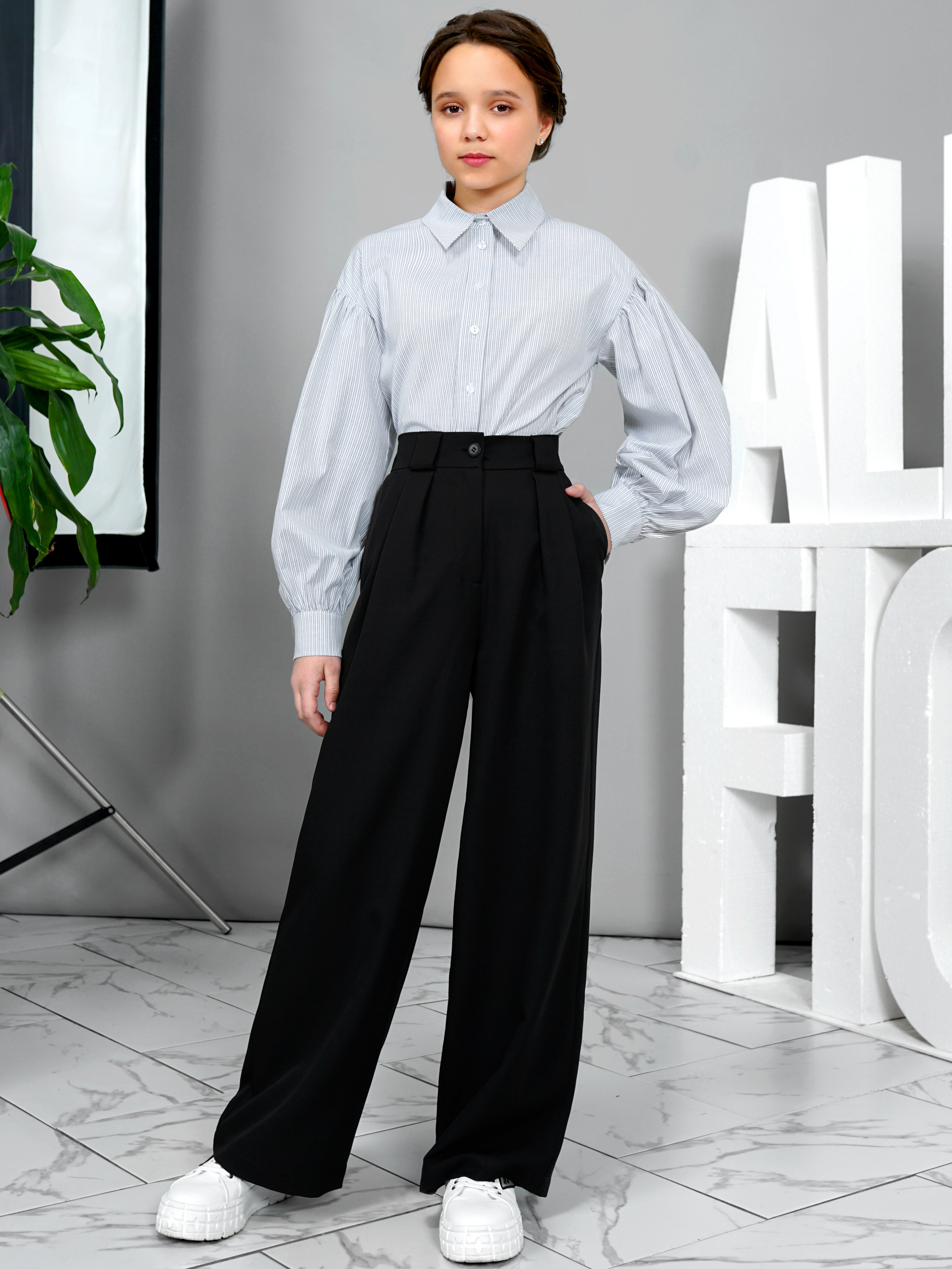 Блузка ALISIA FIORI 013900ED/бело-серая полоска с люрексом - фото 7