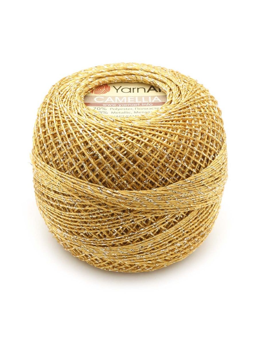 Пряжа YarnArt Camelia декоративная метанить 20 г 190 м 2440 желтый 10 мотков - фото 6