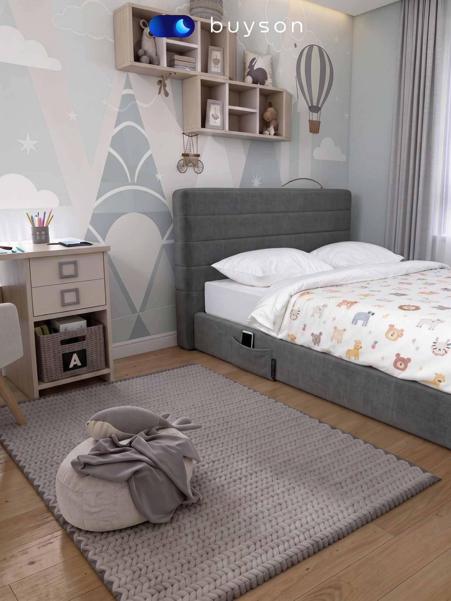Кровать buyson БайБест бескаркасная 140х200 (серый) - фото 15