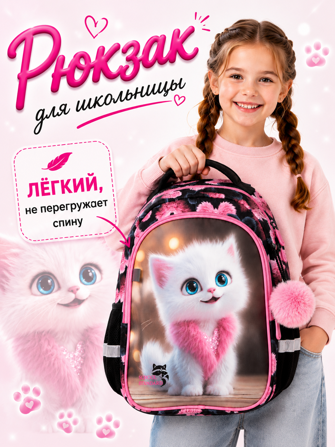 Изображение товара Рюкзак School Standard школьный для девочки+брелок Изображение товара Рюкзак School Standard школьный для девочки+брелок