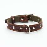 Ошейник Пижон комбинированный безразмерный кожа/брезент 60х3 см ОШ 30-57 см коричневый/зелёный