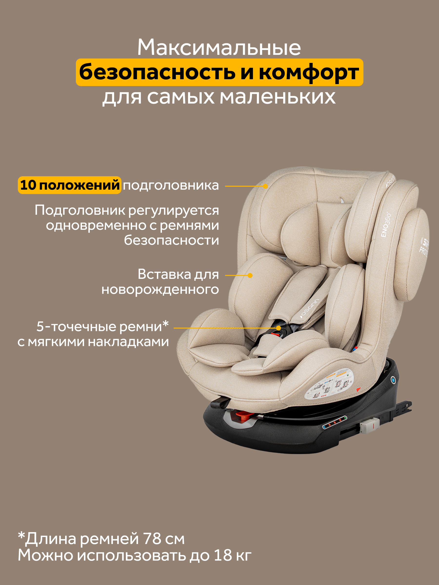 Автокресло Osann Eno 360 Wheat 0-36 кг Isofix 0+/1/2/3 (0-36 кг) бежевый - фото 10