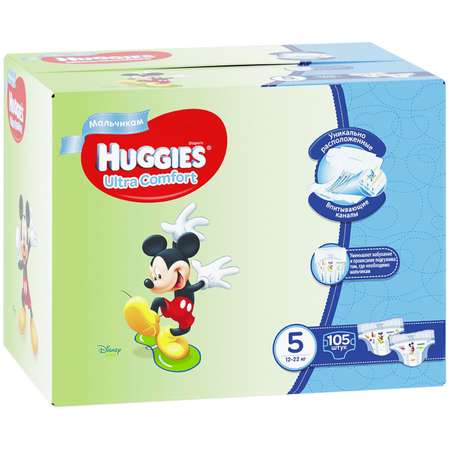 Подгузники Huggies Ultra Comfort для мальчиков 5 (12-22 кг) 105 шт.
