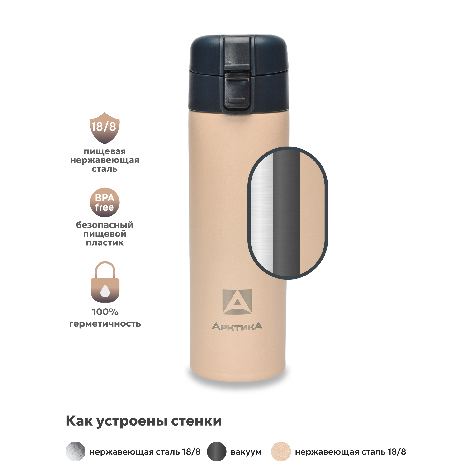 Термокружка Арктика 703-470 песок с ситечком - фото 5