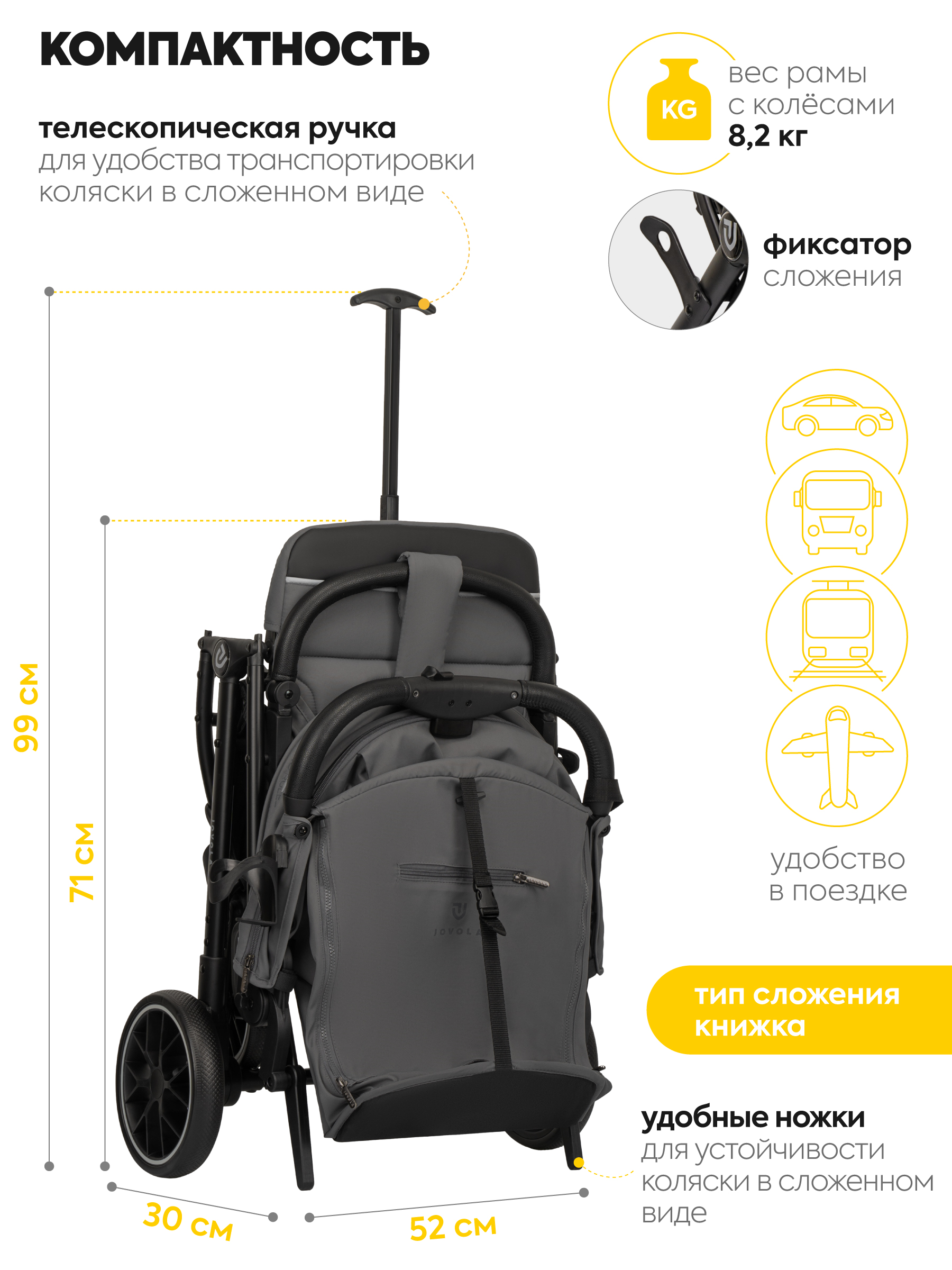 Коляска прогулочная JOVOLA Specter темно-серый серый - фото 10