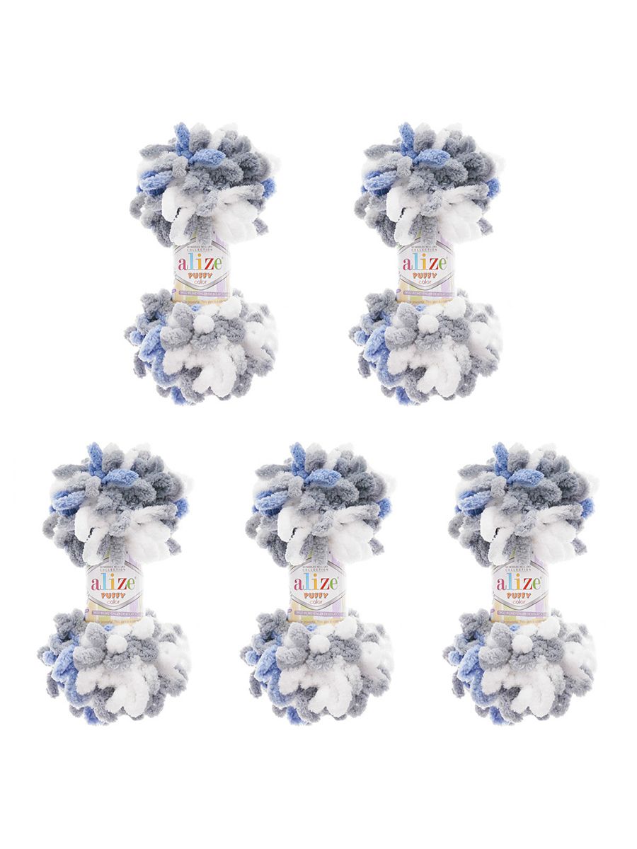 Пряжа для вязания Alize puffy color 100 г 9 м микрополиэстер плюшевая мягкая 6075 секционный 5 мотков - фото 6