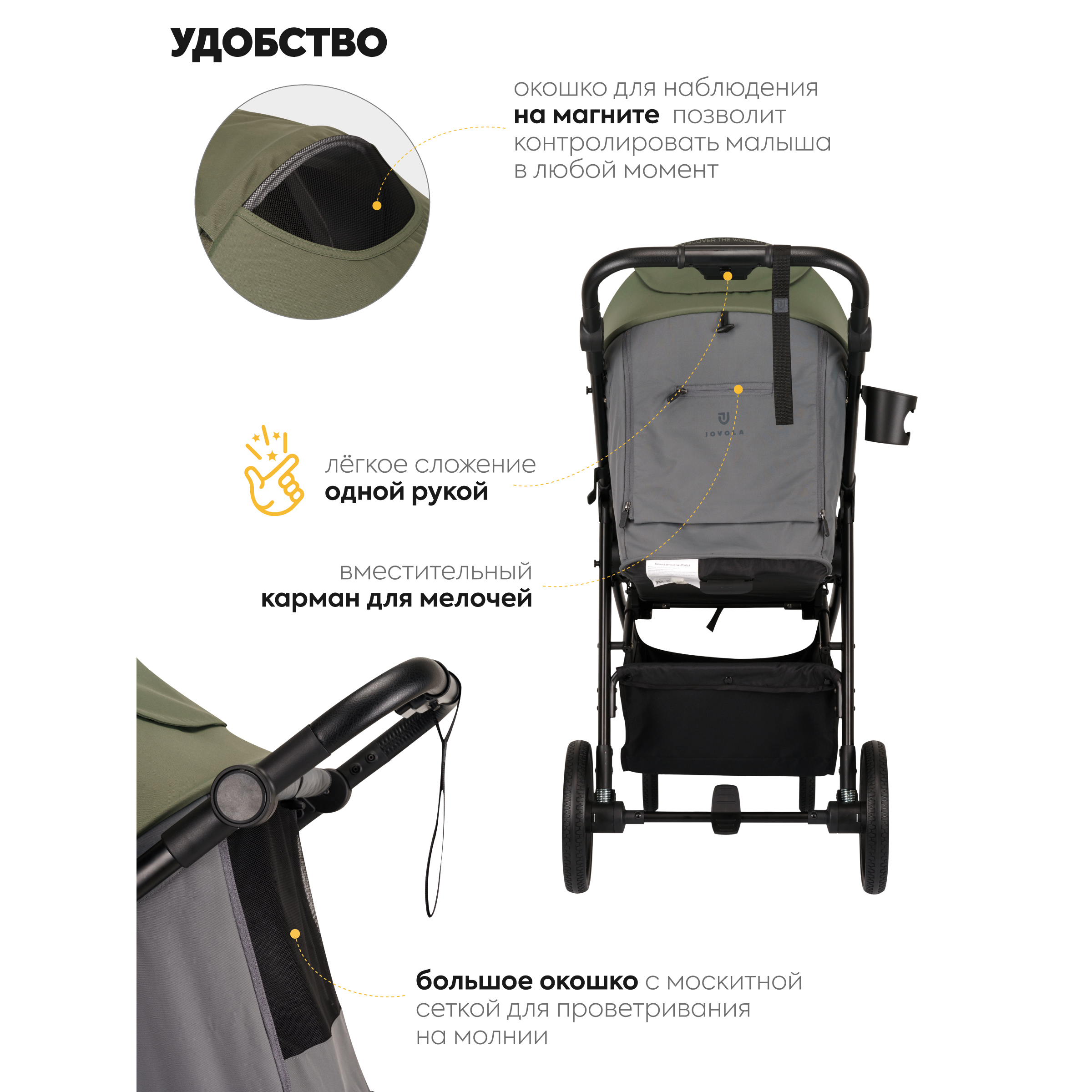 Коляска прогулочная JOVOLA Raft оливковый - фото 8
