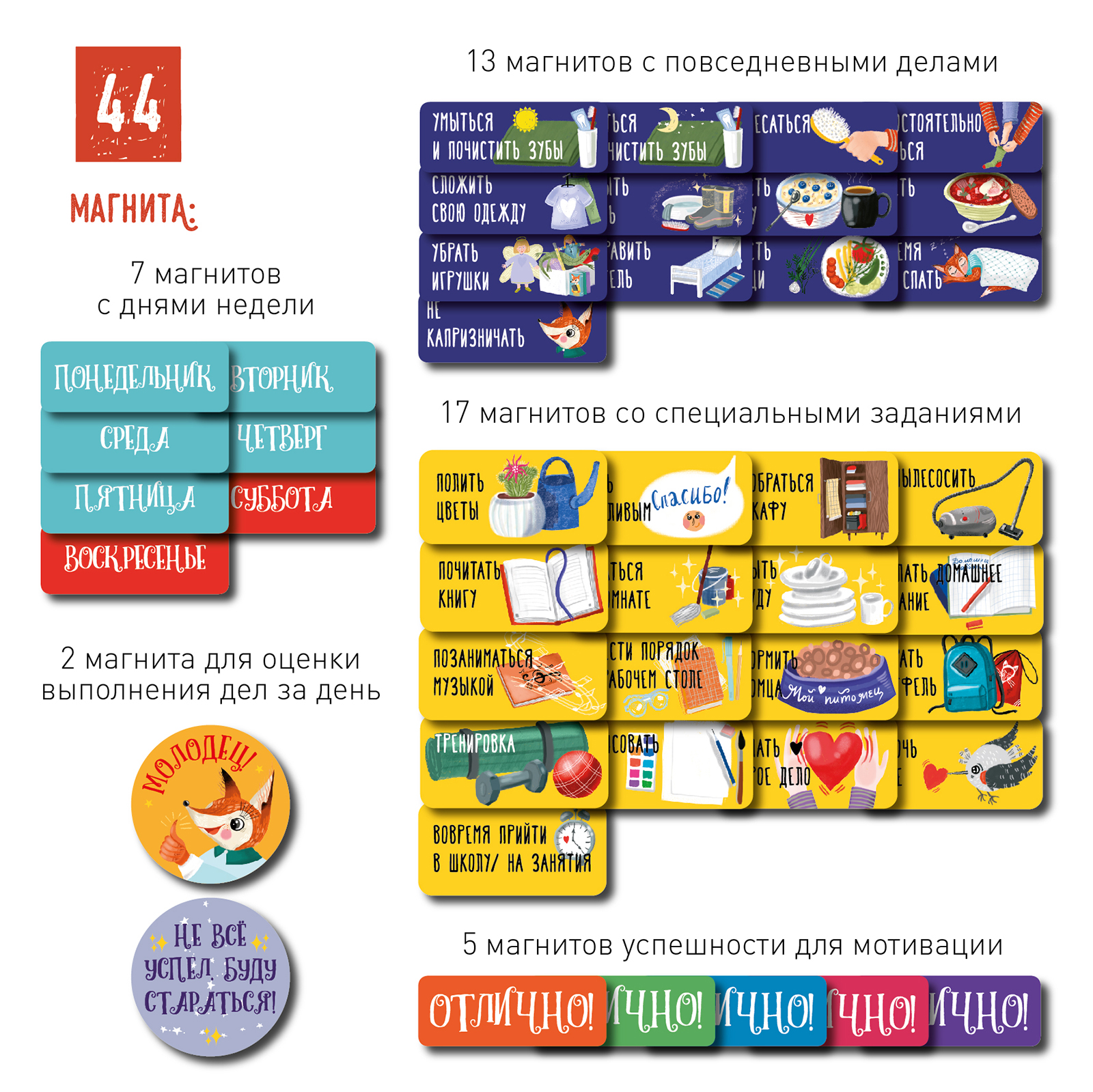Магнитный мотиватор HappyLine Детский магнитный мотиватор HappyLine Сделать Сделано, планер для школьника - фото 11