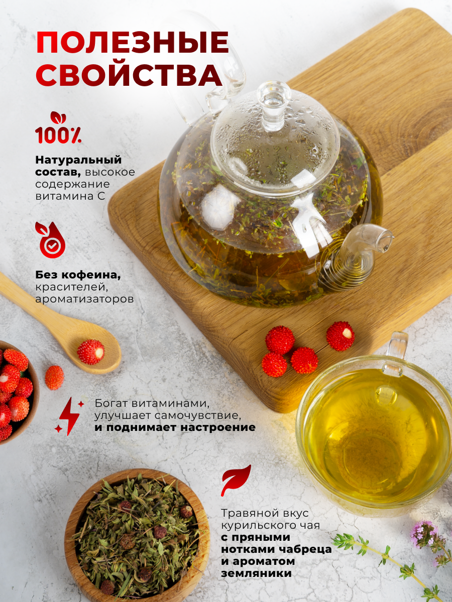 Напиток чайный Предгорья Белухи Курильский чай с чабрецом листом и ягодами земляники 70 гр - фото 2