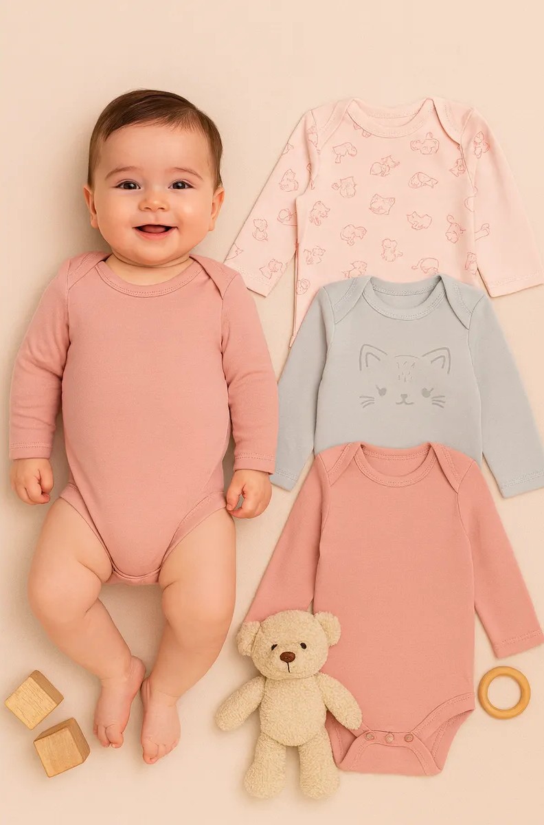 Боди 3 шт Mark Formelle (Марк Формэль) 13016-3/котики на розовом +розово -корич. +серый - фото 1