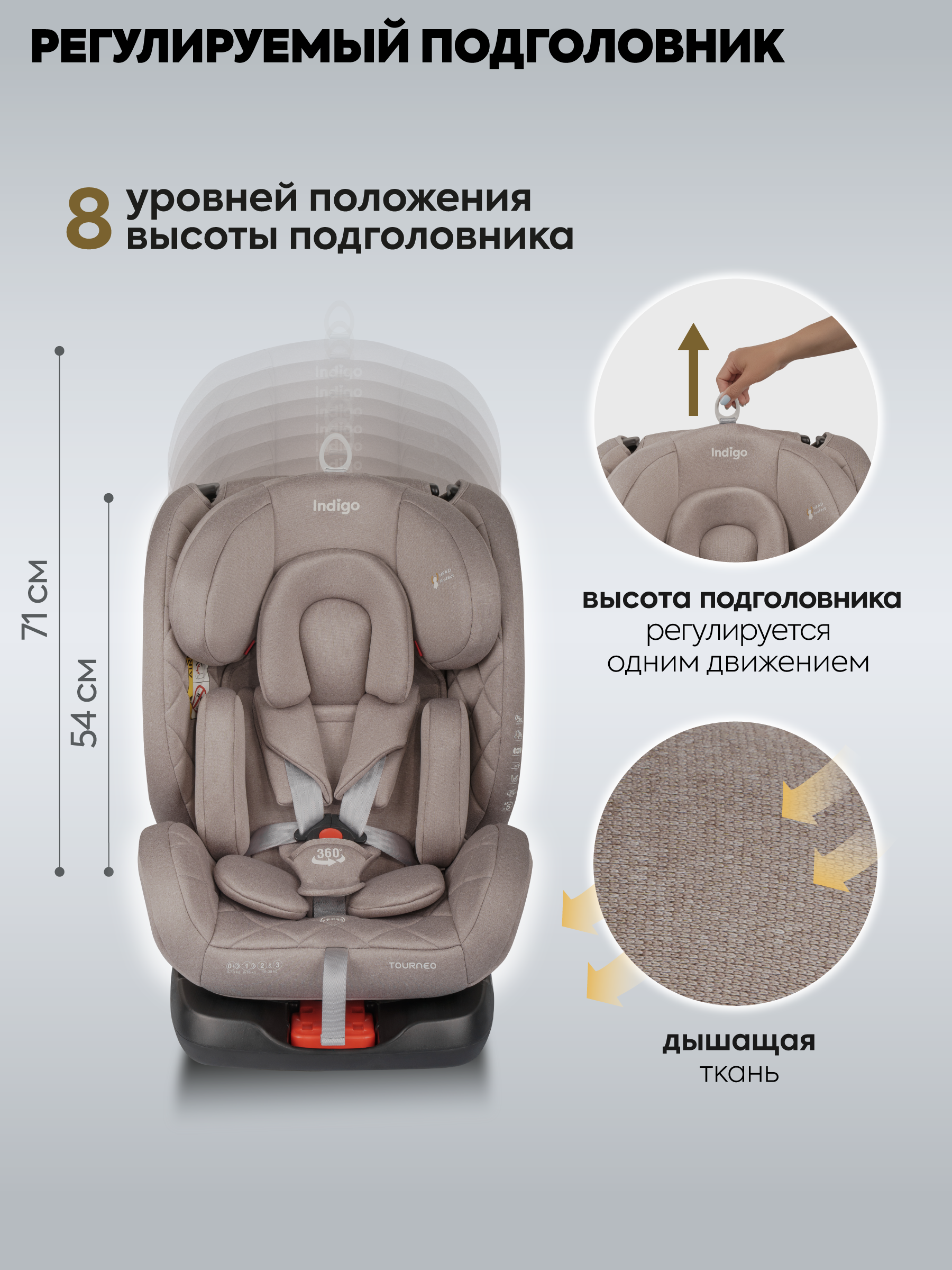 Автокресло Indigo Tourneo S Isofix 0+/1/2/3 (0-36 кг) бежевый - фото 9