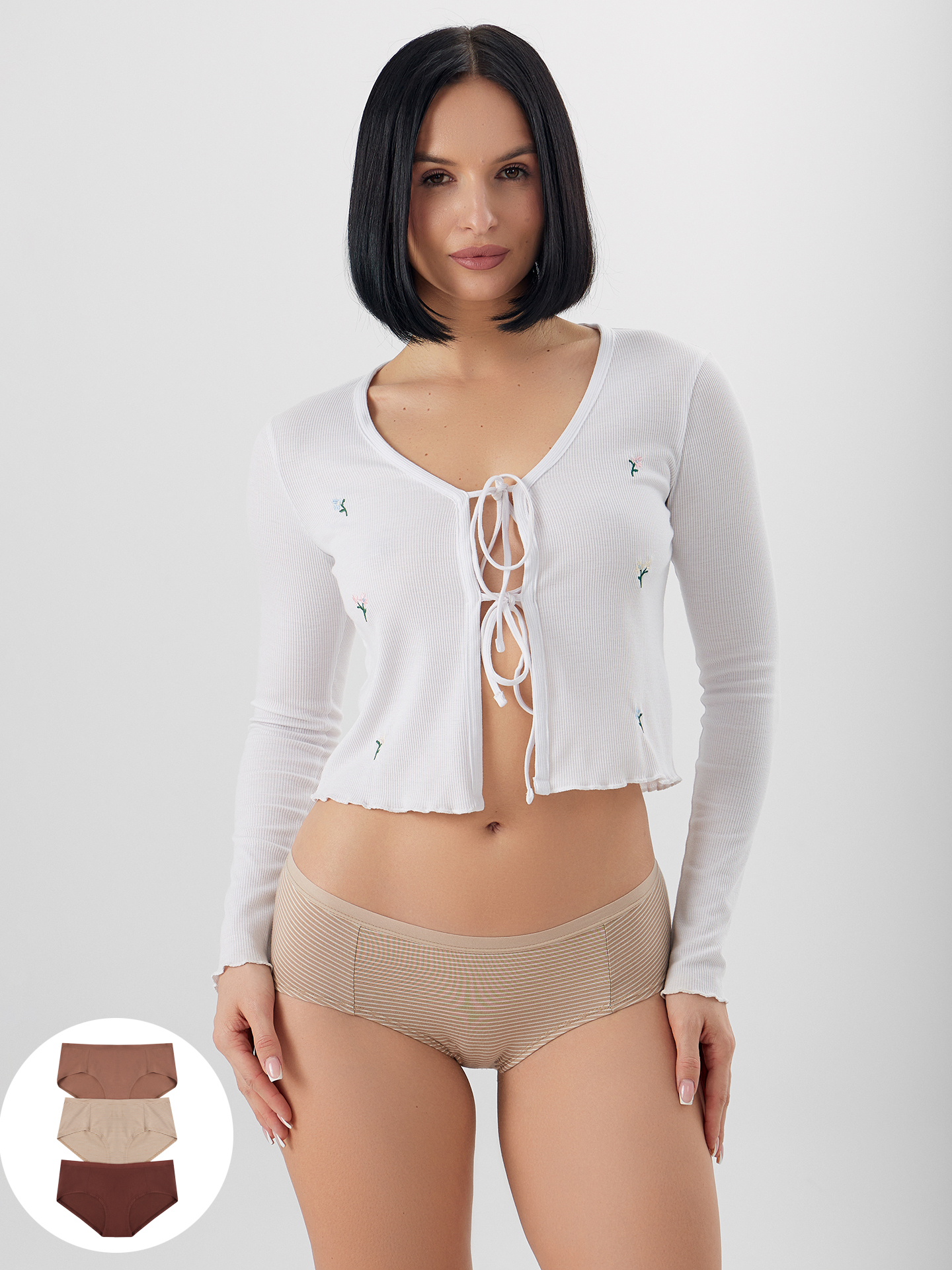 Трусы 3 шт Mark Formelle (Марк Формэль) 412263-3/бежевая полоска +молочный шоколад +корица - фото 1