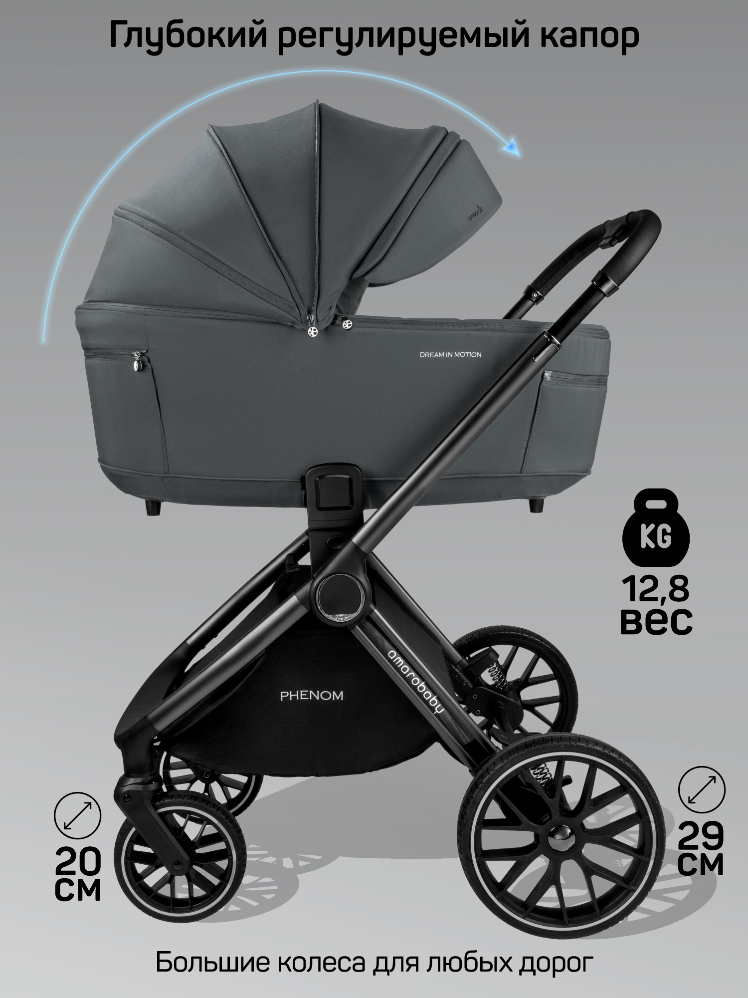 Коляска 2в1 Amarobaby Phenom серый - фото 6