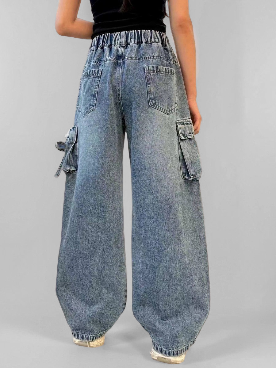 Джинсы iUkoworld Джинсы багги на резинке с карманами - фото 4