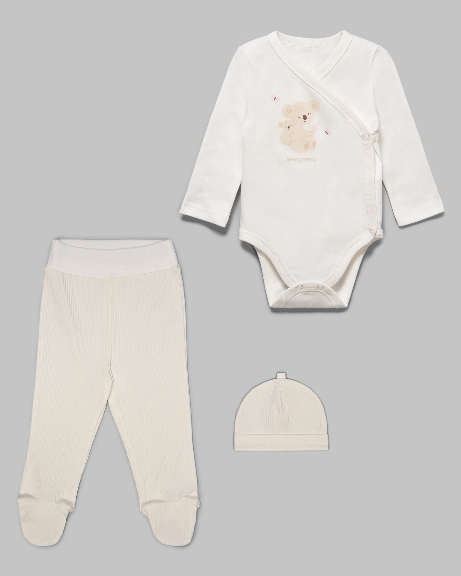 Изображение товара Комплект одежды для девочки Моя Горошинка Боди, ползунки и шапочка из 100% хлопка