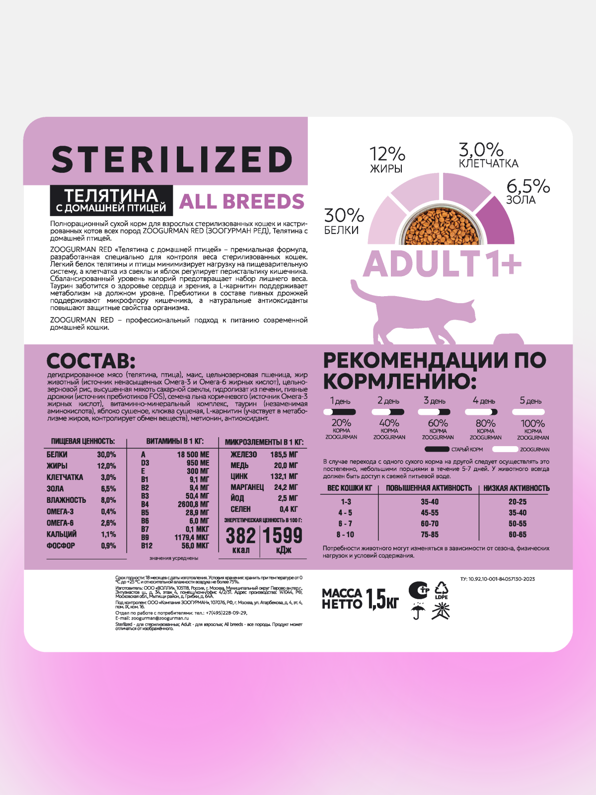 Корм сухой Зоогурман RED с телятиной и домашней птицей 1,5 кг - фото 3