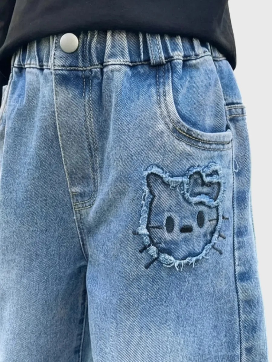 Джинсы iUkoworld Джинсы палаццо детские широкие на резинке - фото 4