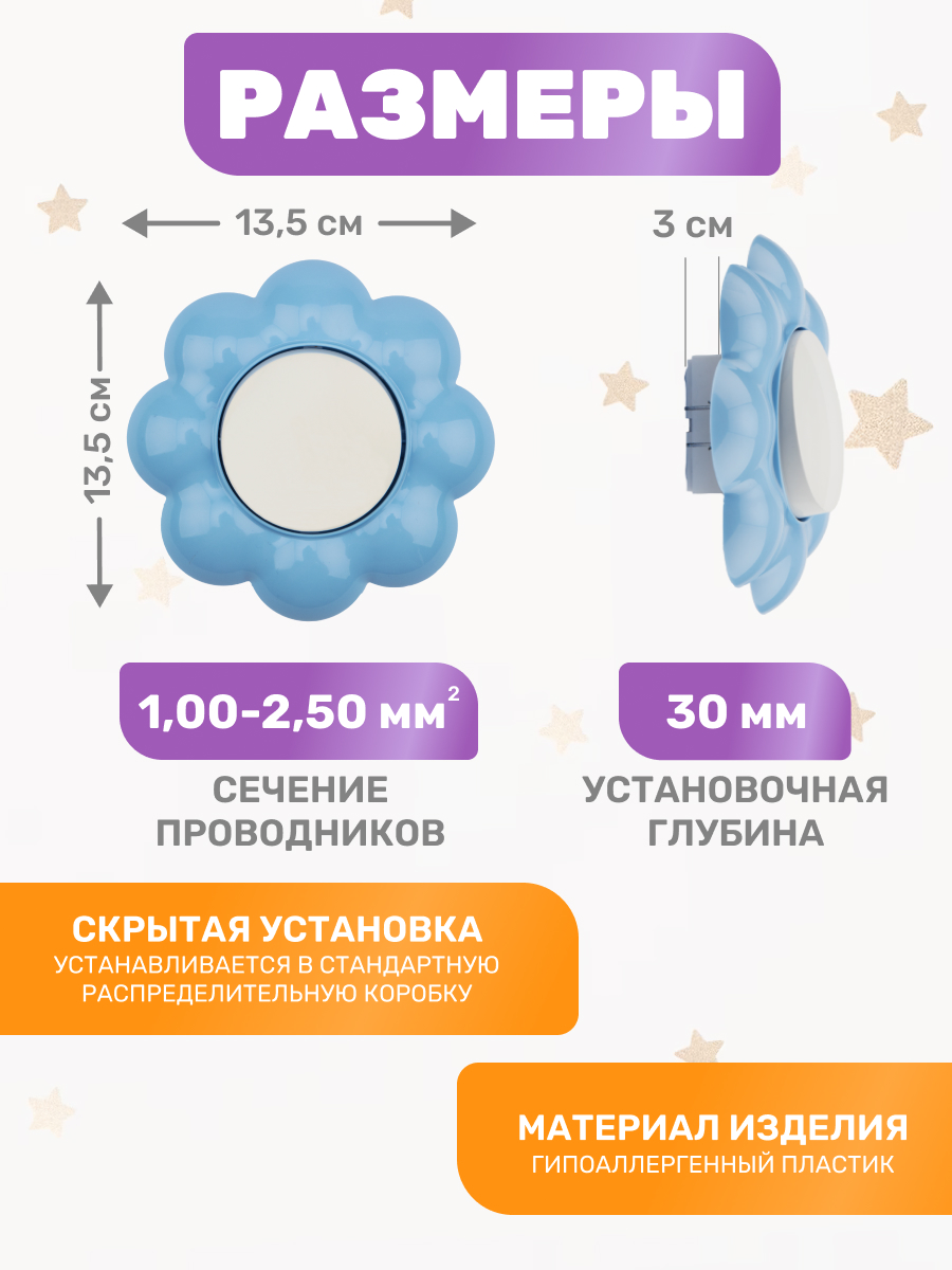 Выключатель Kranz Happy «Цветок» одноклавишный скрытой установки бело-голубой - фото 2