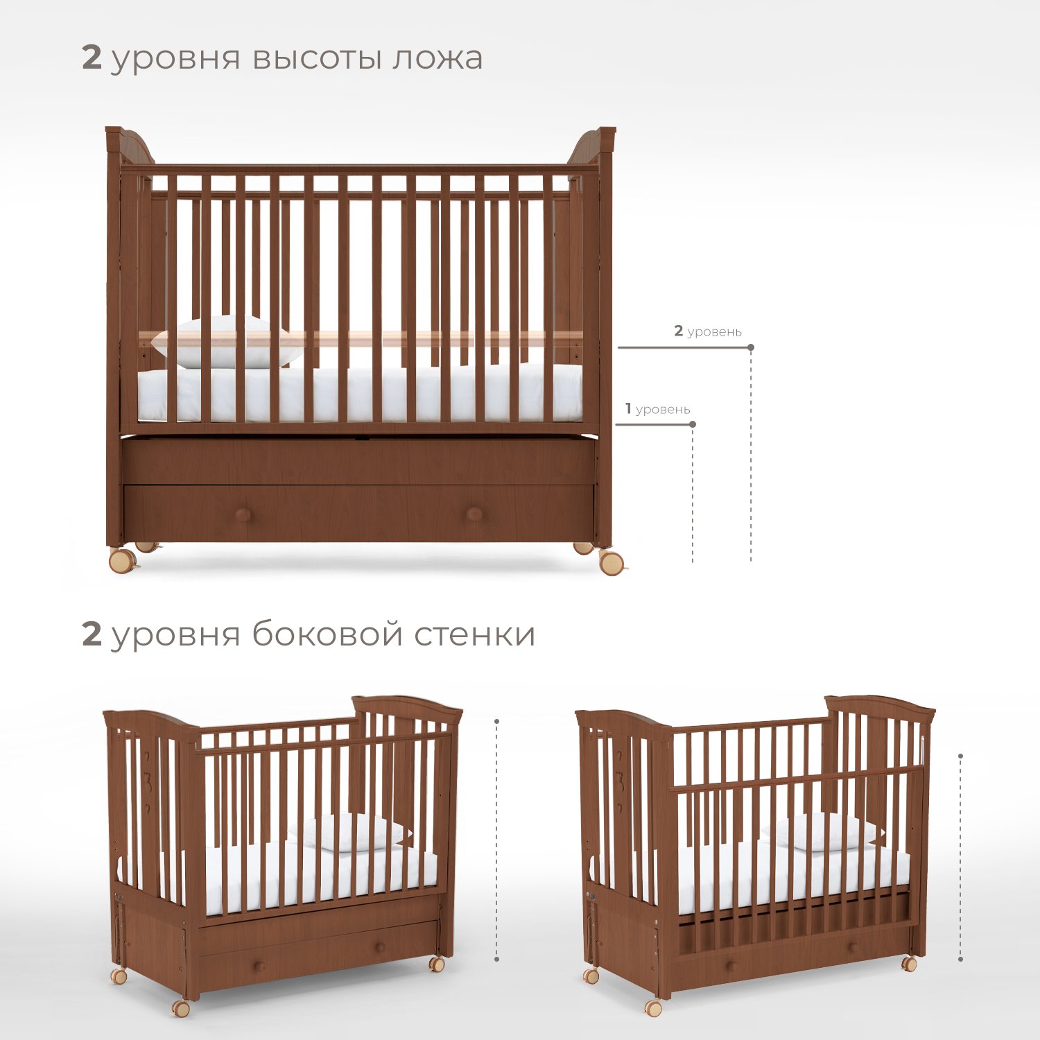 Детская кроватка Nuovita Fasto swing, продольный маятник (темный орех) - фото 2