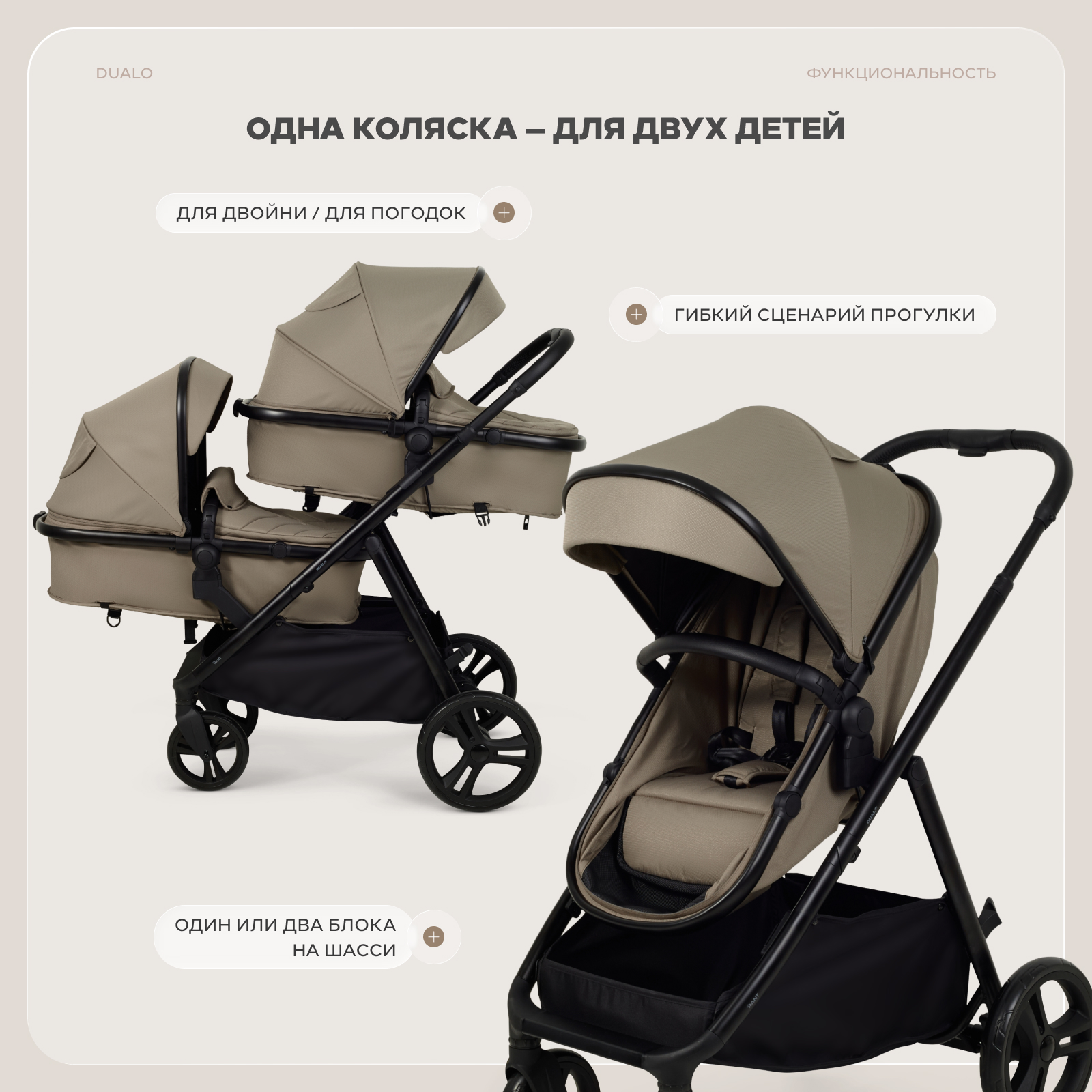 Коляска 2в1 для двойни Rant Basic Dualo коричневый - фото 3