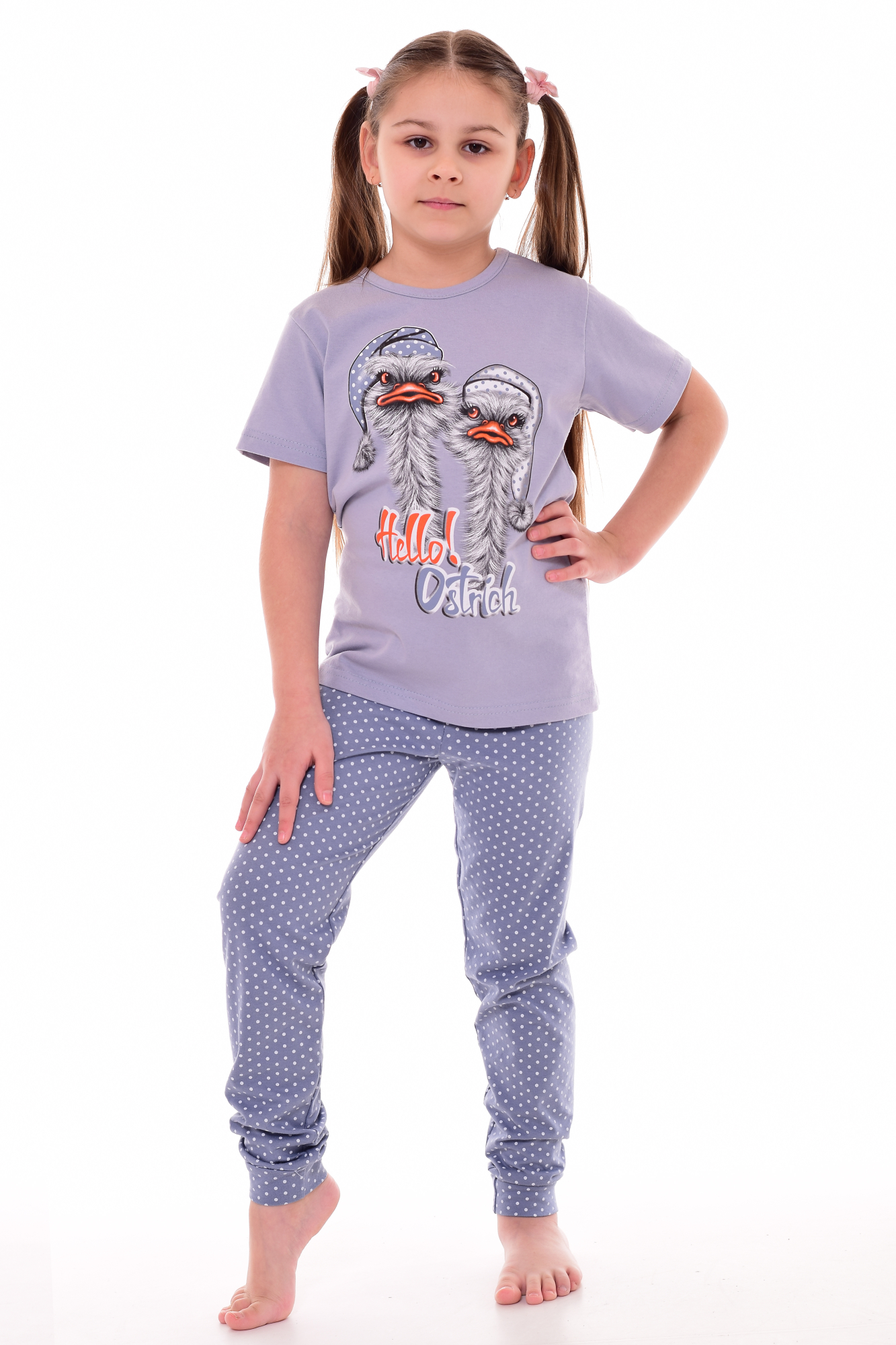 Пижама Новое кимоно 12-095 (серый) Страусы - фото 3