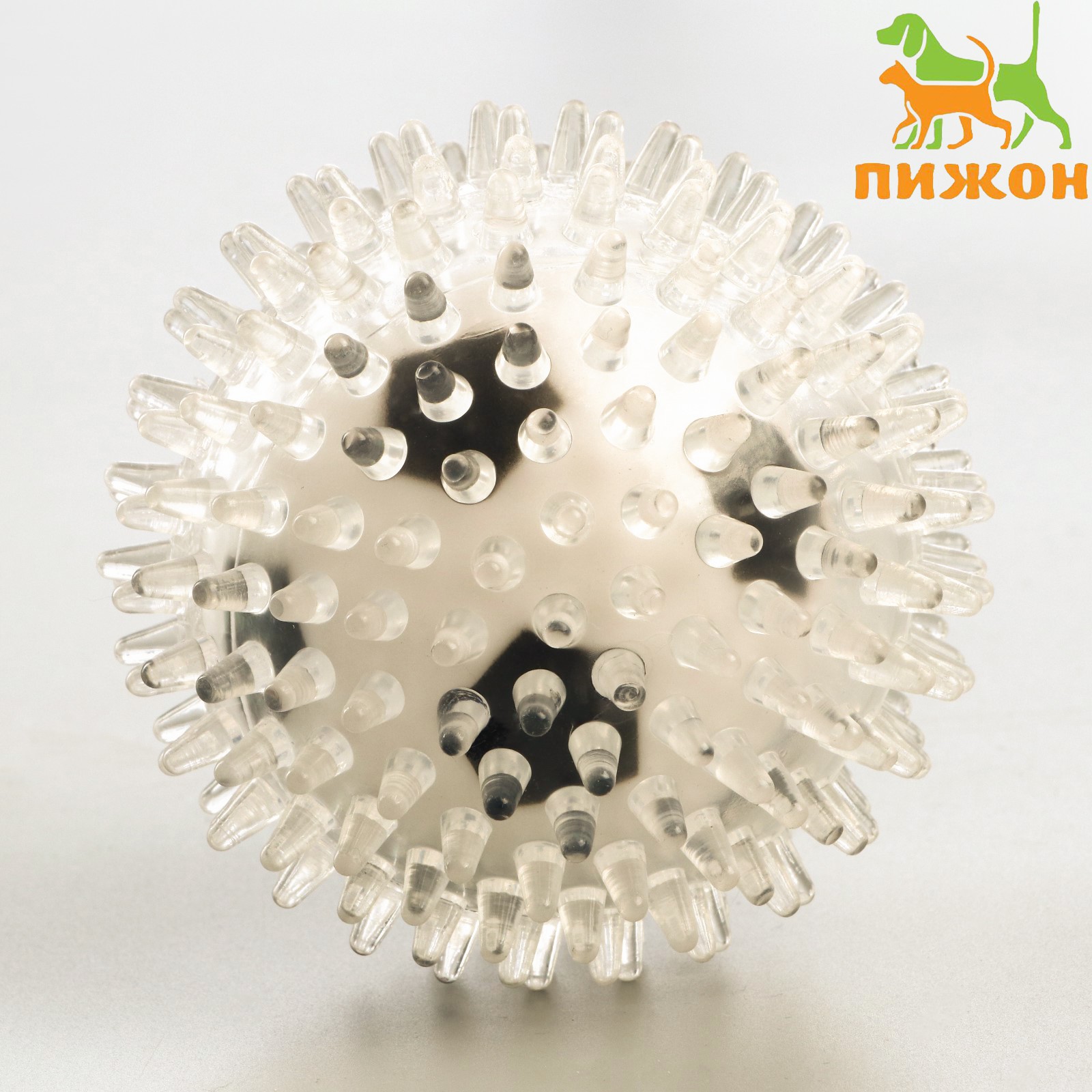 Игрушка Пижон для собак Мяч футбол 2 в 1 TPR+винил 9.5 см прозрачная чёрная белая - фото 1