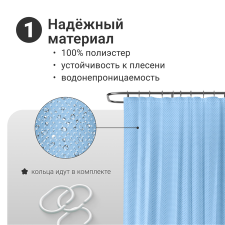 Штора для ванной комнаты ZDK Homium Bath Classic цвет голубой размер 180*180 см