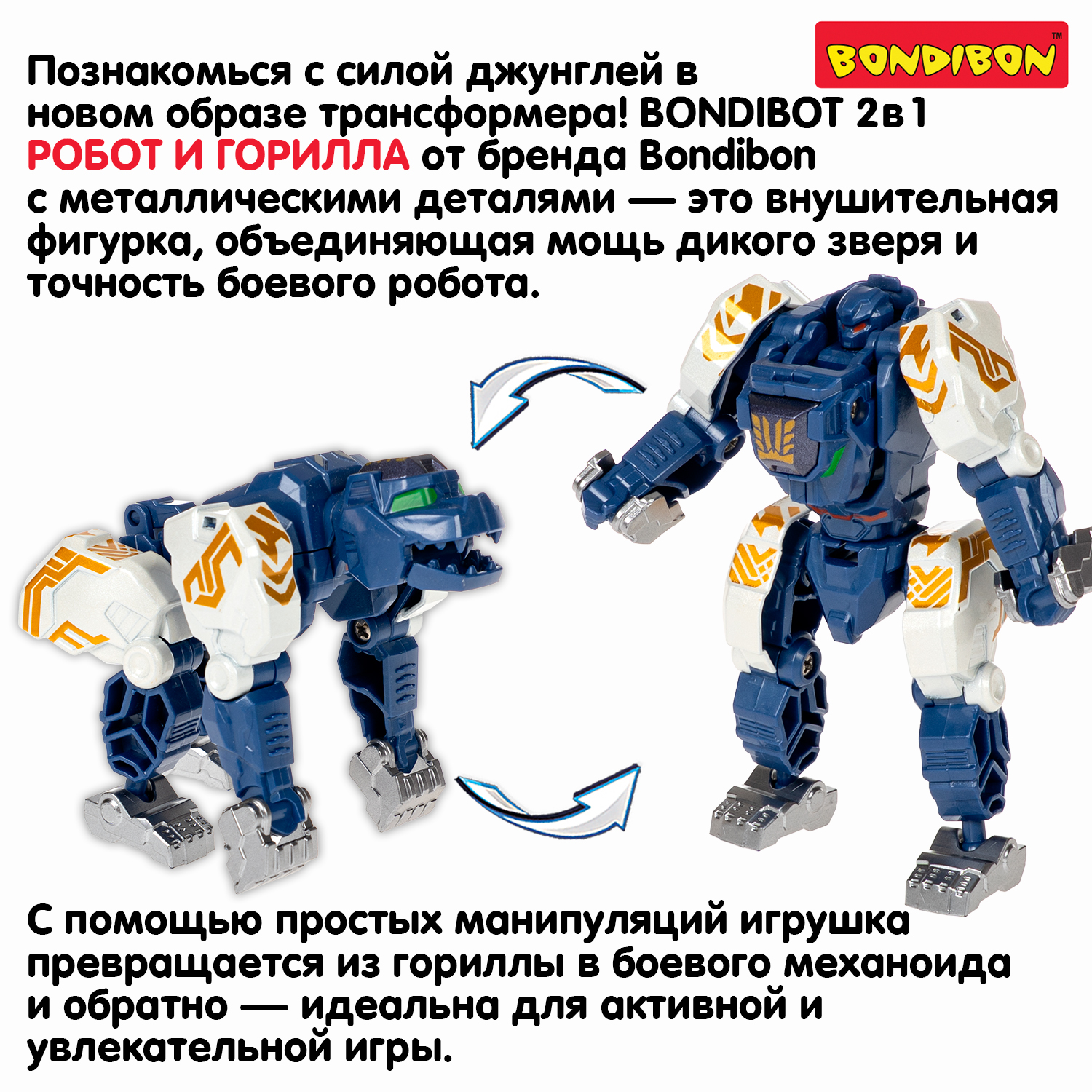 Фигурка Bondibon трансформер Робот горилла 2в1 - фото 6
