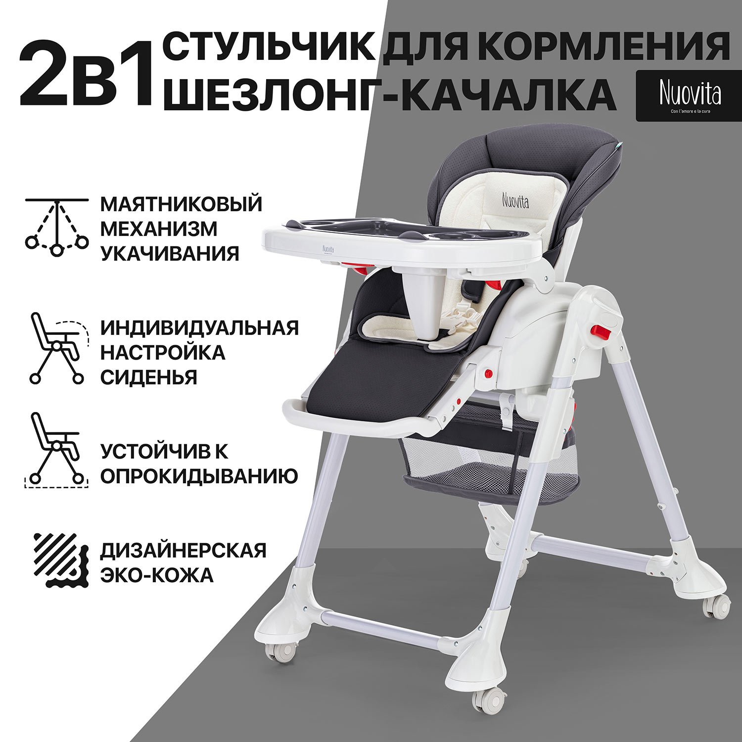Стульчик для кормления Nuovita Tutela с перфорацией черный - фото 1