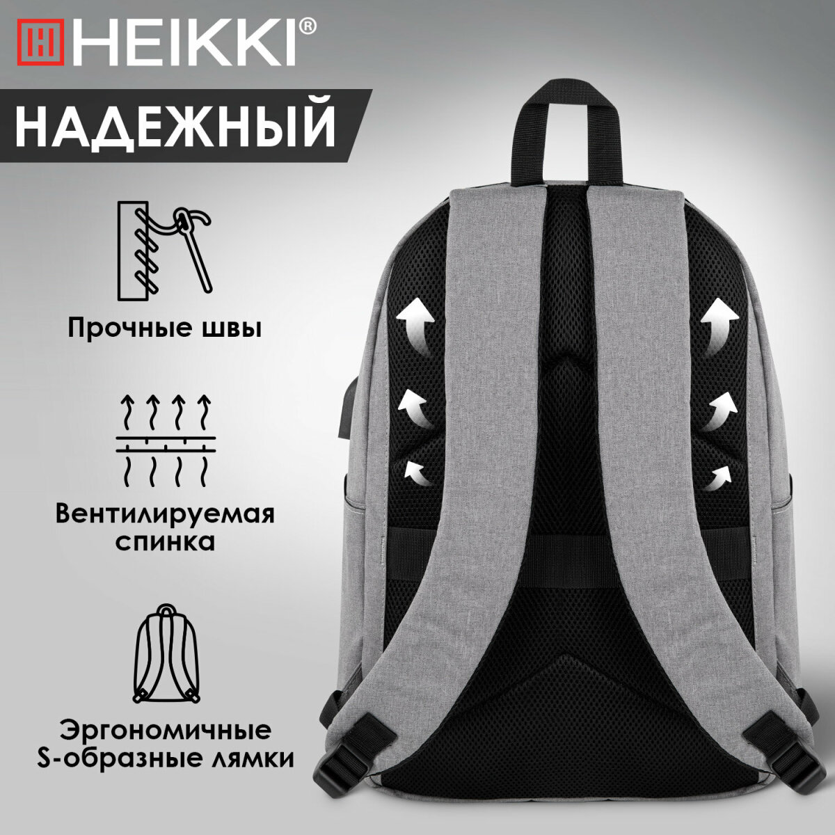 Рюкзак Heikki школьный городской для подростков для ноутбука - фото 3