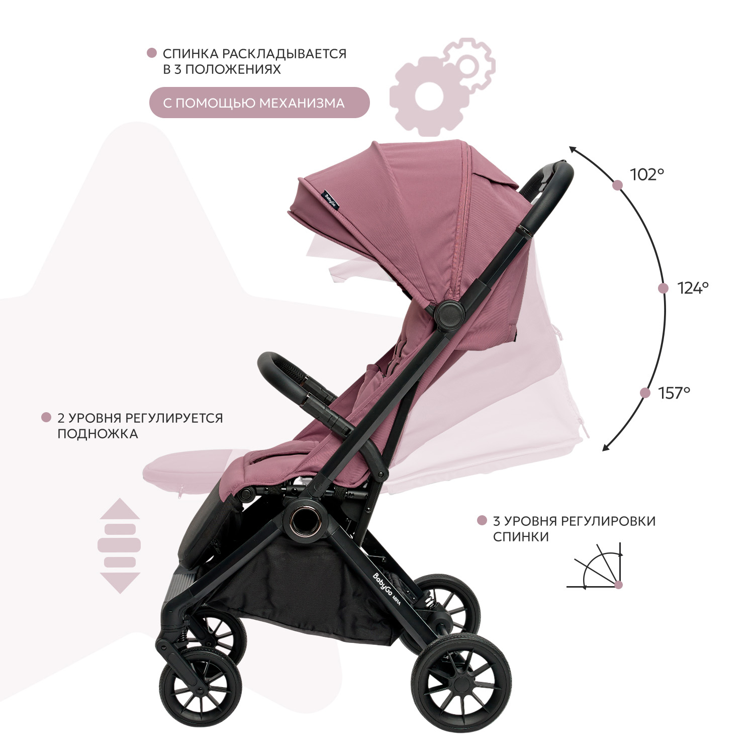 Коляска прогулочная BabyGo Mira New розовый - фото 3