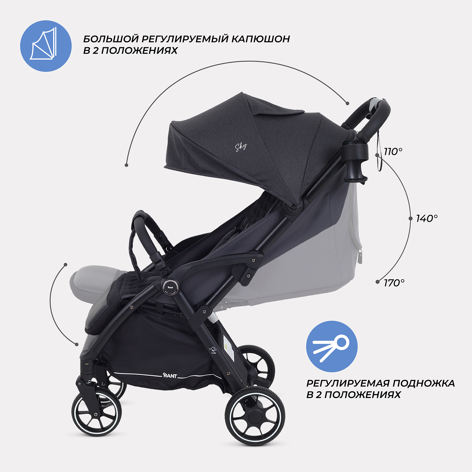 Коляска прогулочная Rant черный - фото 5