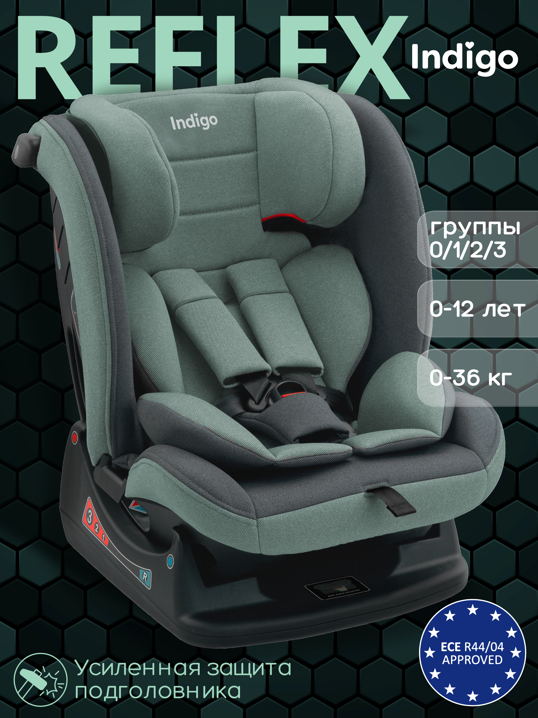 Автокресло Indigo Reflex зеленый-серый 0+/1/2/3 (0-36 кг) - фото 2