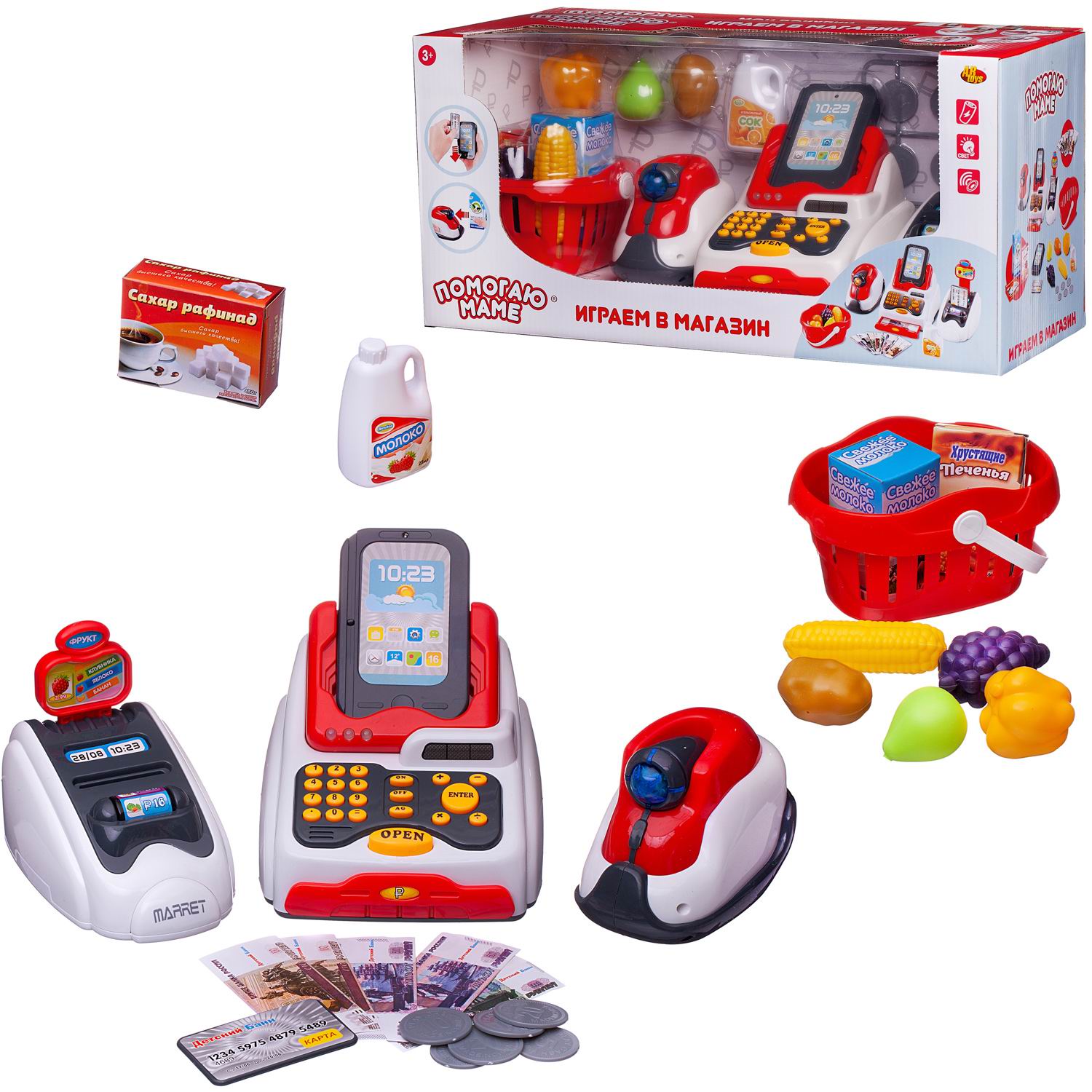 Игровой набор Abtoys продукты, прилавок, касса, тележки и корзинки - фото 1